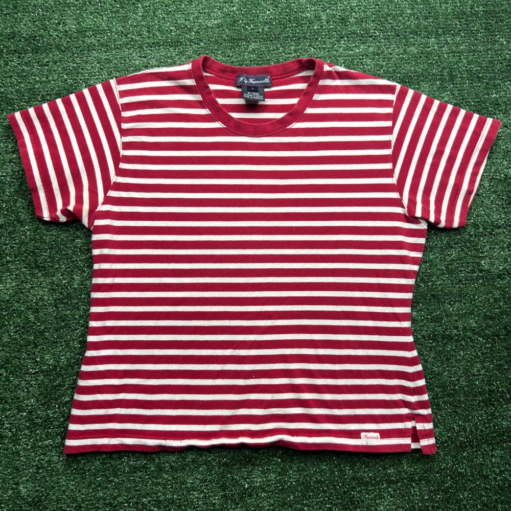 F. by Faconnable Womens Red White Striped Short Sleeve Cotton T-Shirt Size L